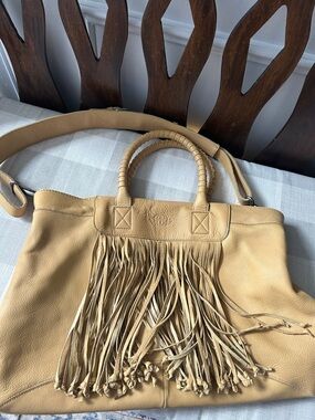 Kelsi Dagger Fringed Leather Tote Bag - Tan